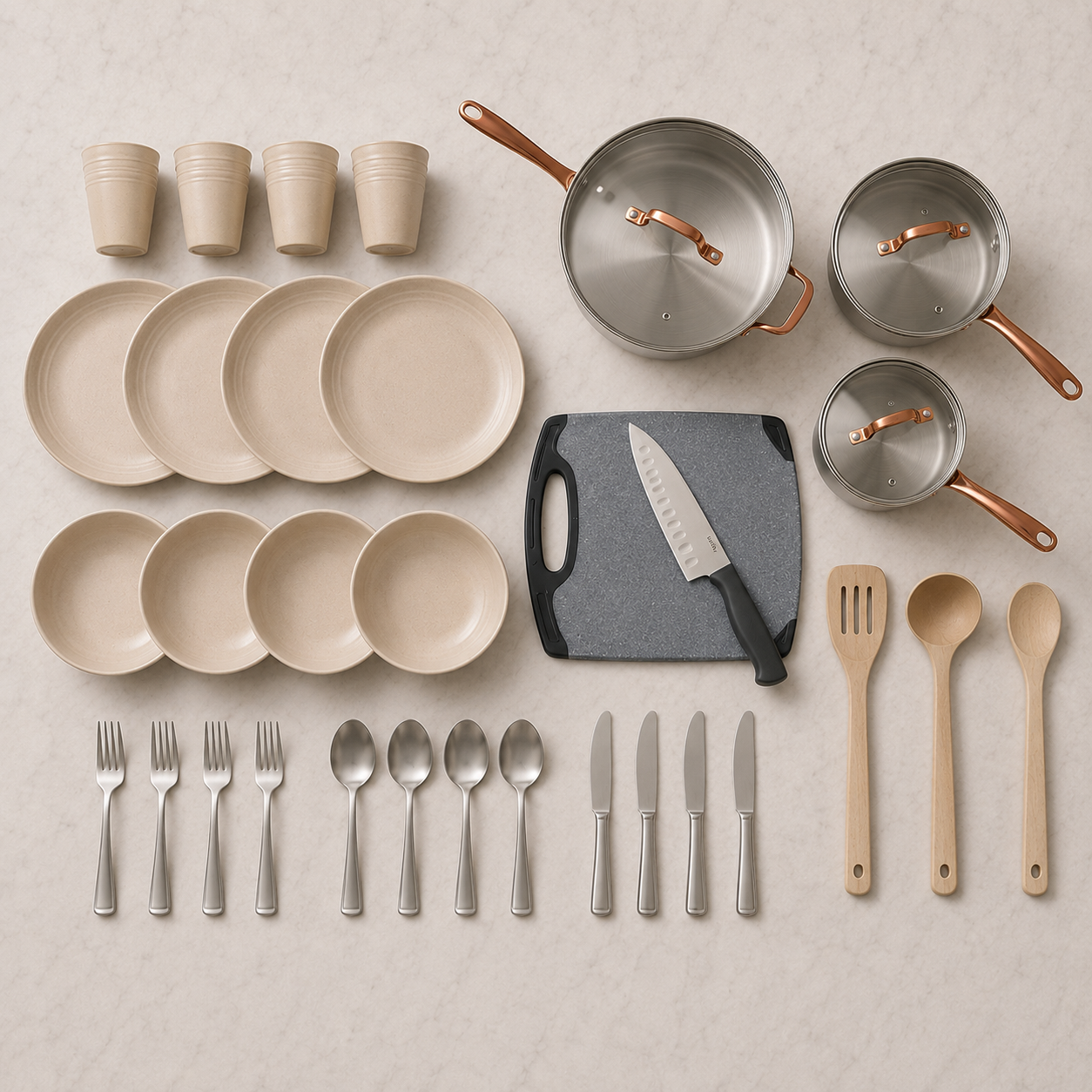 Kitchen items overhead view